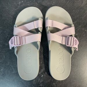 Chaco Chillo Slides, Grey/Lavender, Size 9